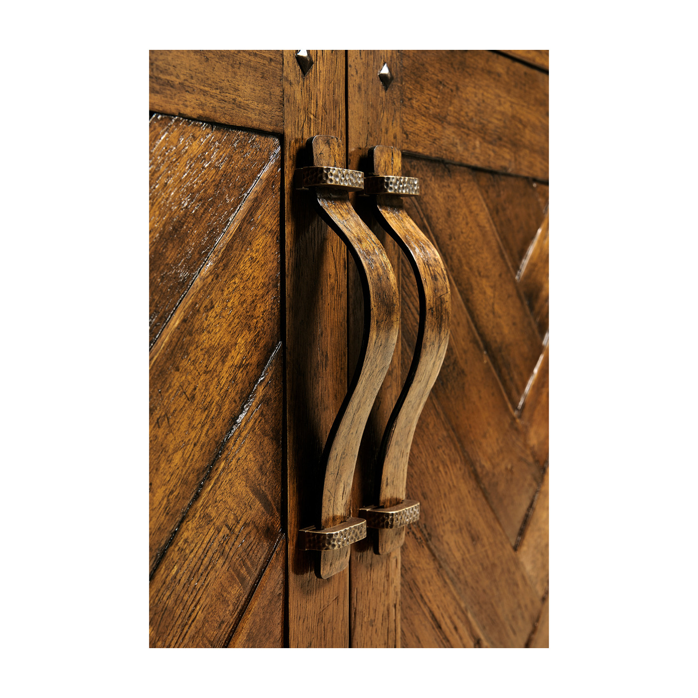 Country Walnut Parquet Sideboard with Strap Handles