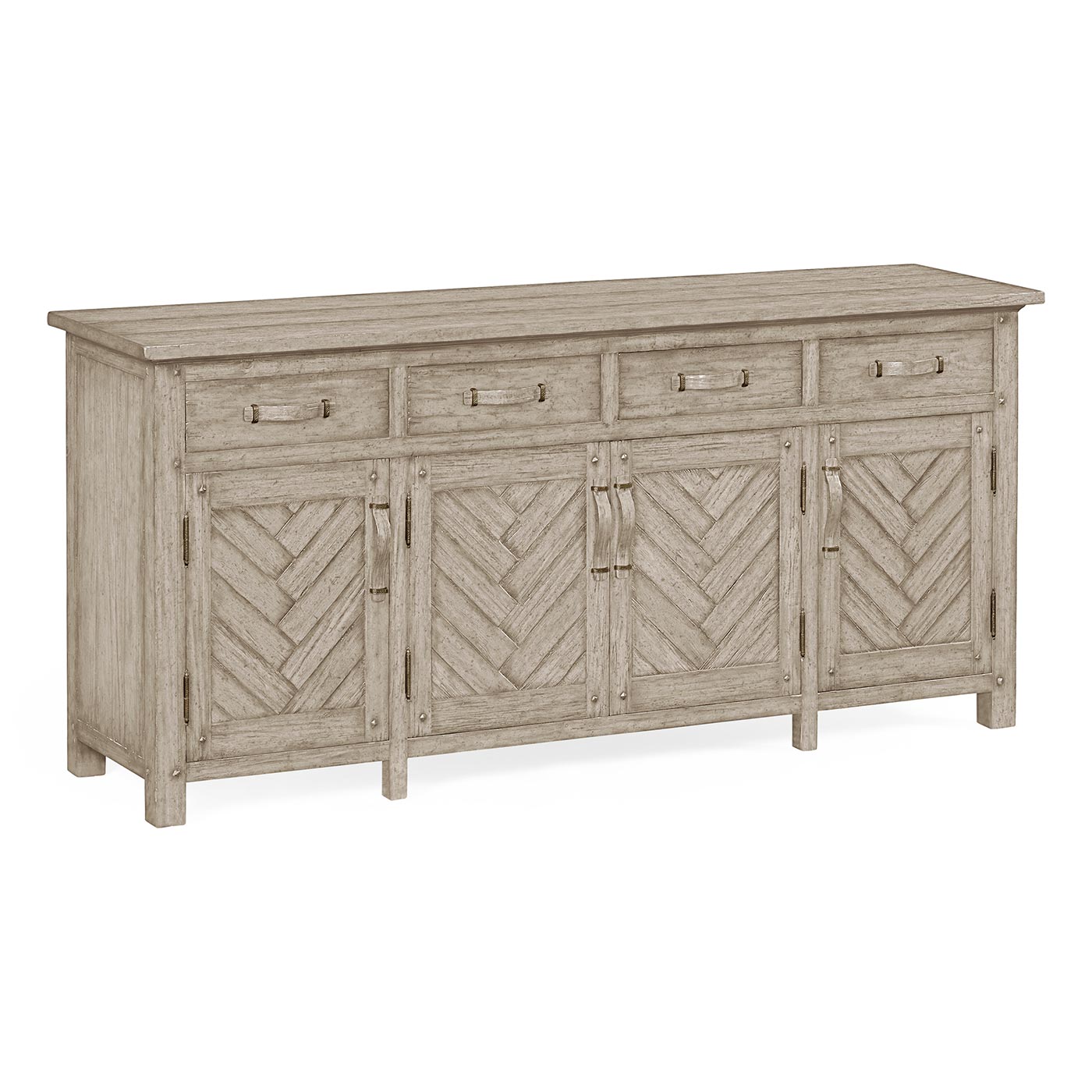 Rustic Grey Parquet Sideboard with Strap Handles
