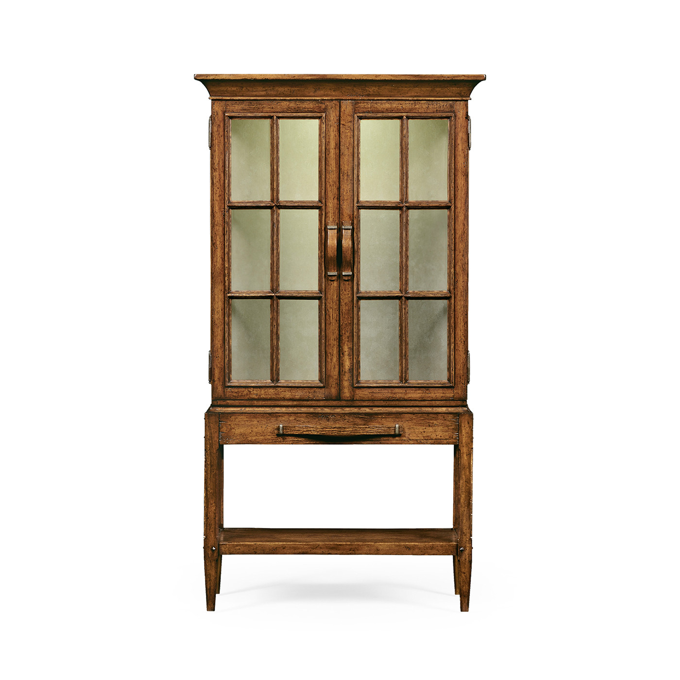 Country Walnut Glazed Display Cabinet with Strap Handles