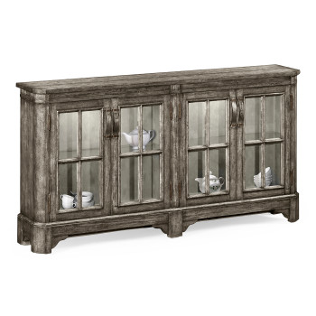 Antique Dark Grey Parquet Welsh Bookcase with Strap Handles