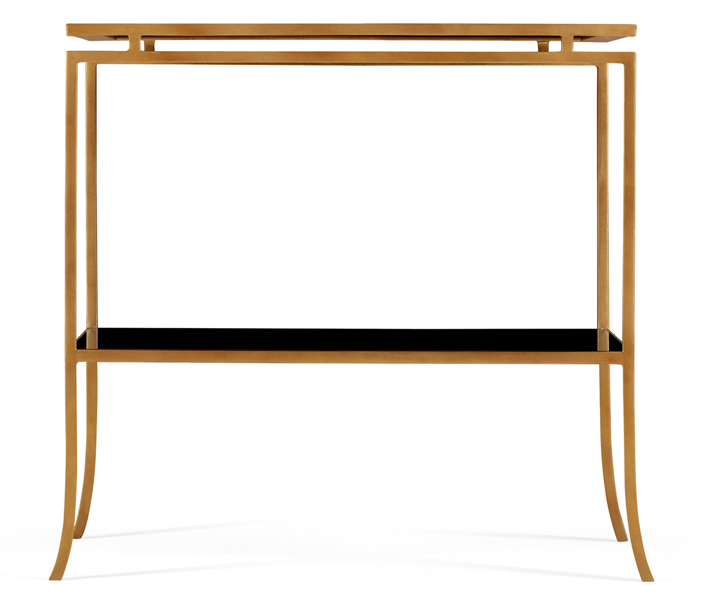 Gilded Iron Rectangular Side Table with A Black Glass Top