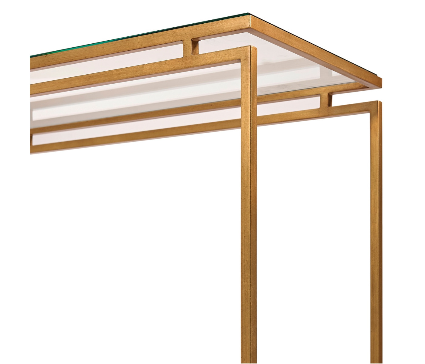 Gilded Iron Large Console Table with A Clear Glass Top