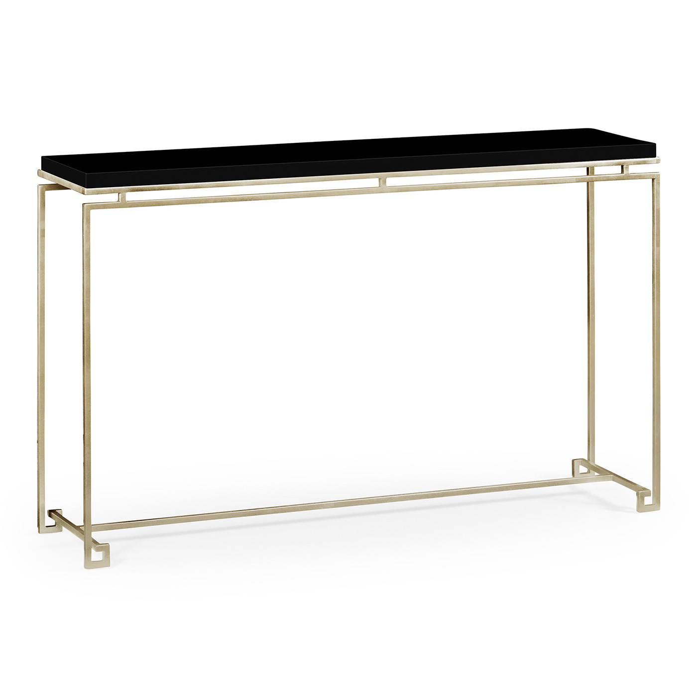 Silver Iron Large Console Table with Smoky Black Top
