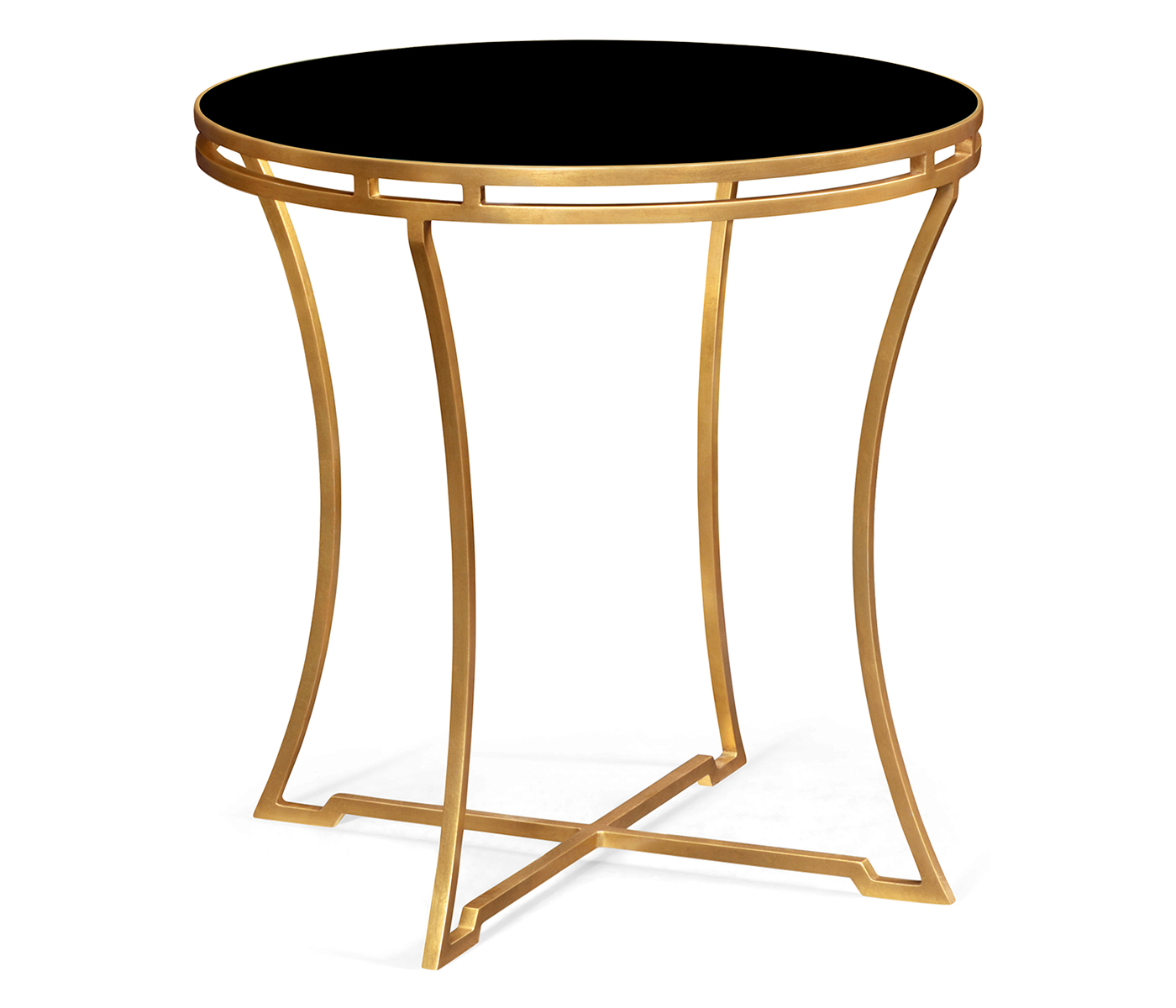 Gilded Iron Round Side Table with A Black Glass Top