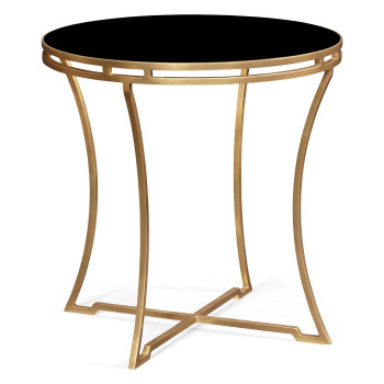 Gilded Iron Round Side Table with A Black Glass Top