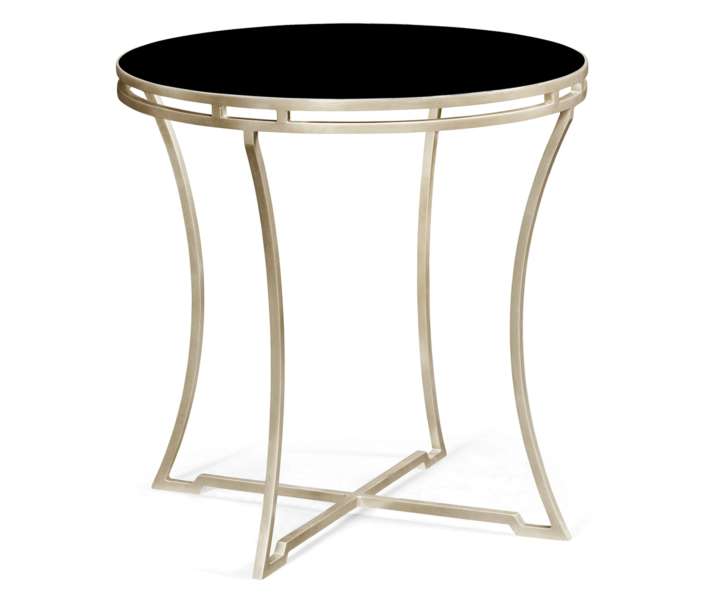 Silver Iron Round Side Table with A Black Glass Top