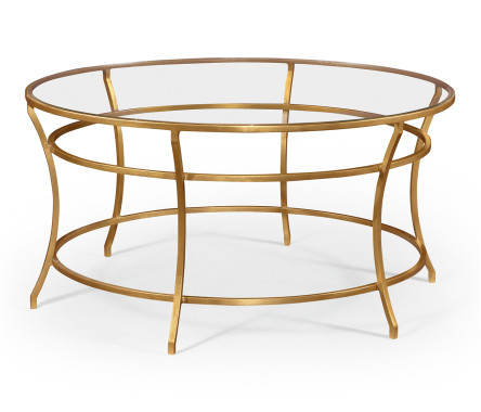 Gilded Iron Round Coffee Table with A Clear Glass Top