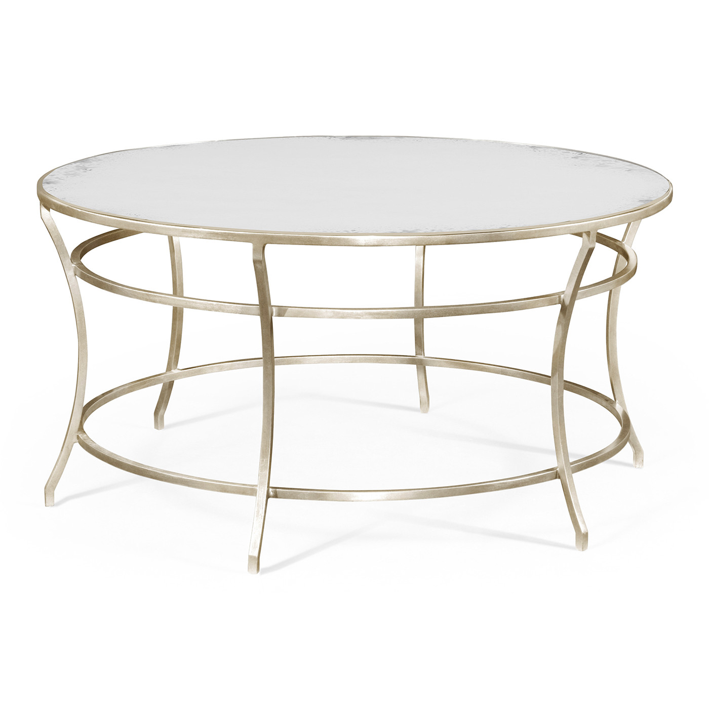 Silver Round Iron Coffee Table with An Antique Glass Top