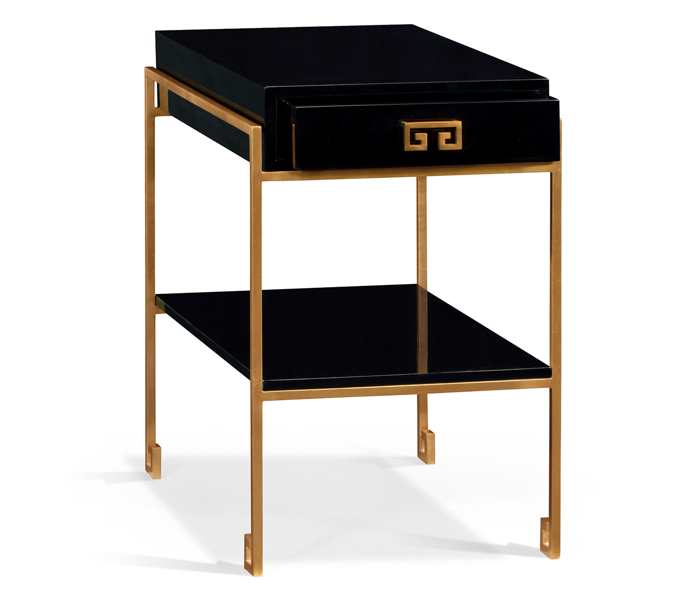 Gilded Iron End Table with Smoky Black Drawer