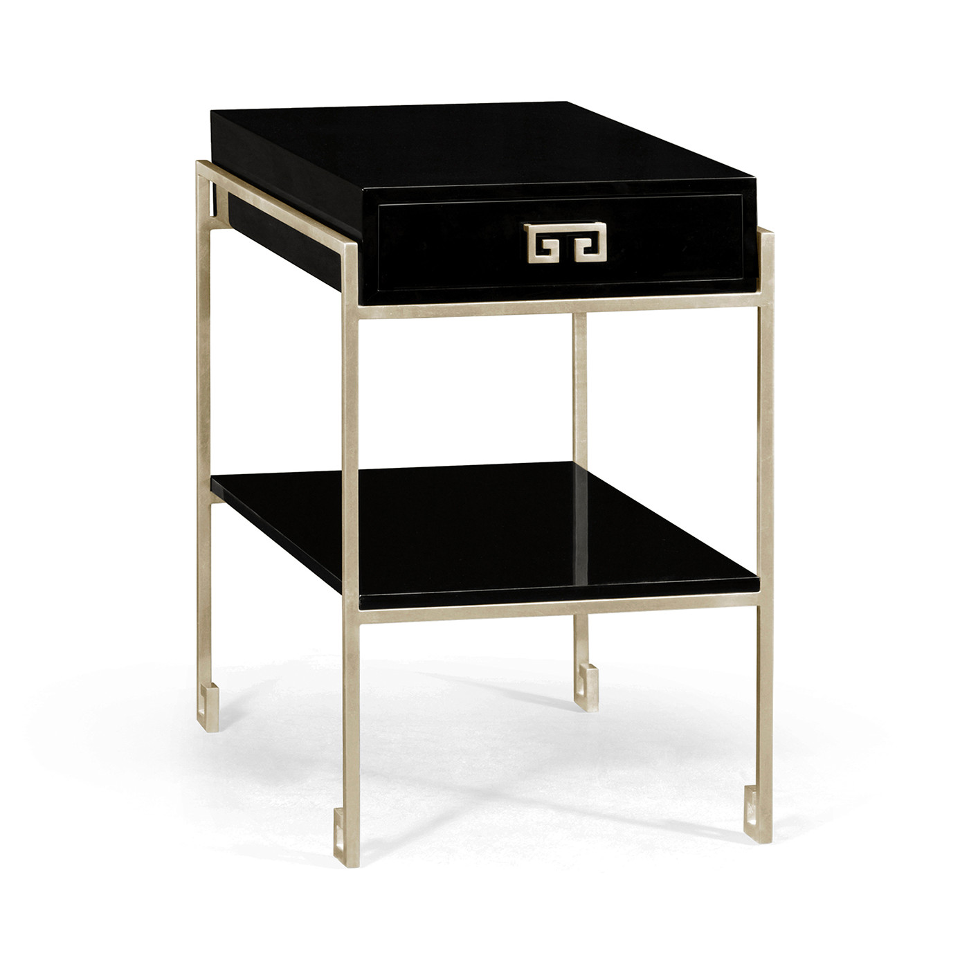 Silver Iron End Table with Smoky Black Drawer