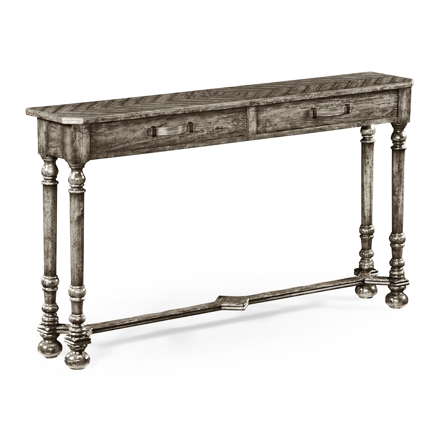 Antique dark grey console with strap handles