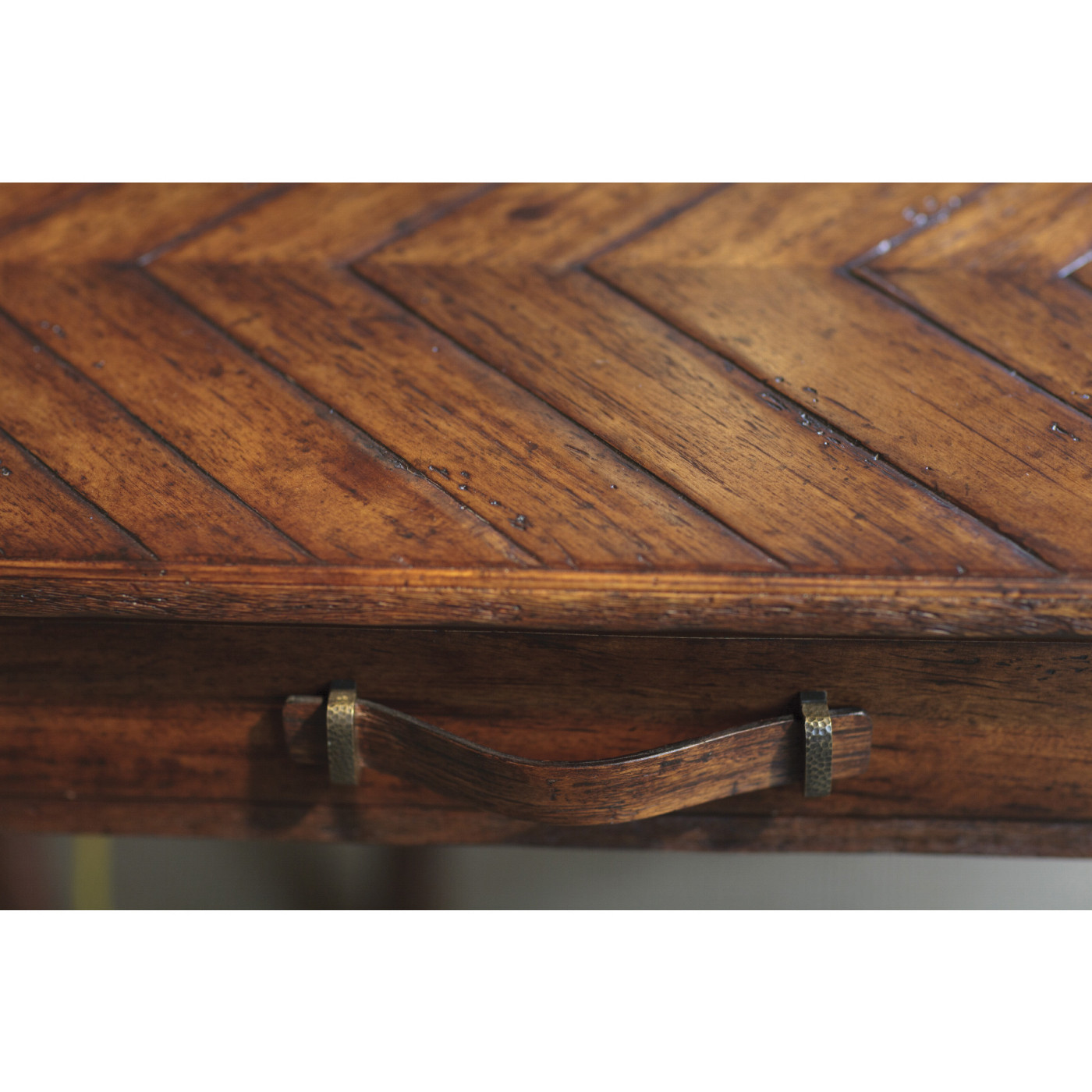 Country walnut console with strap handles