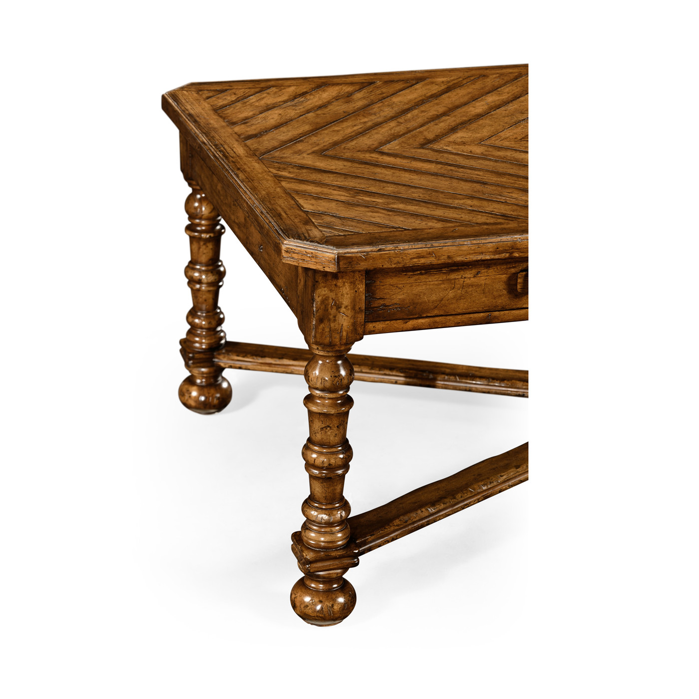 Country Walnut Parquet Coffee Table with Strap Handles