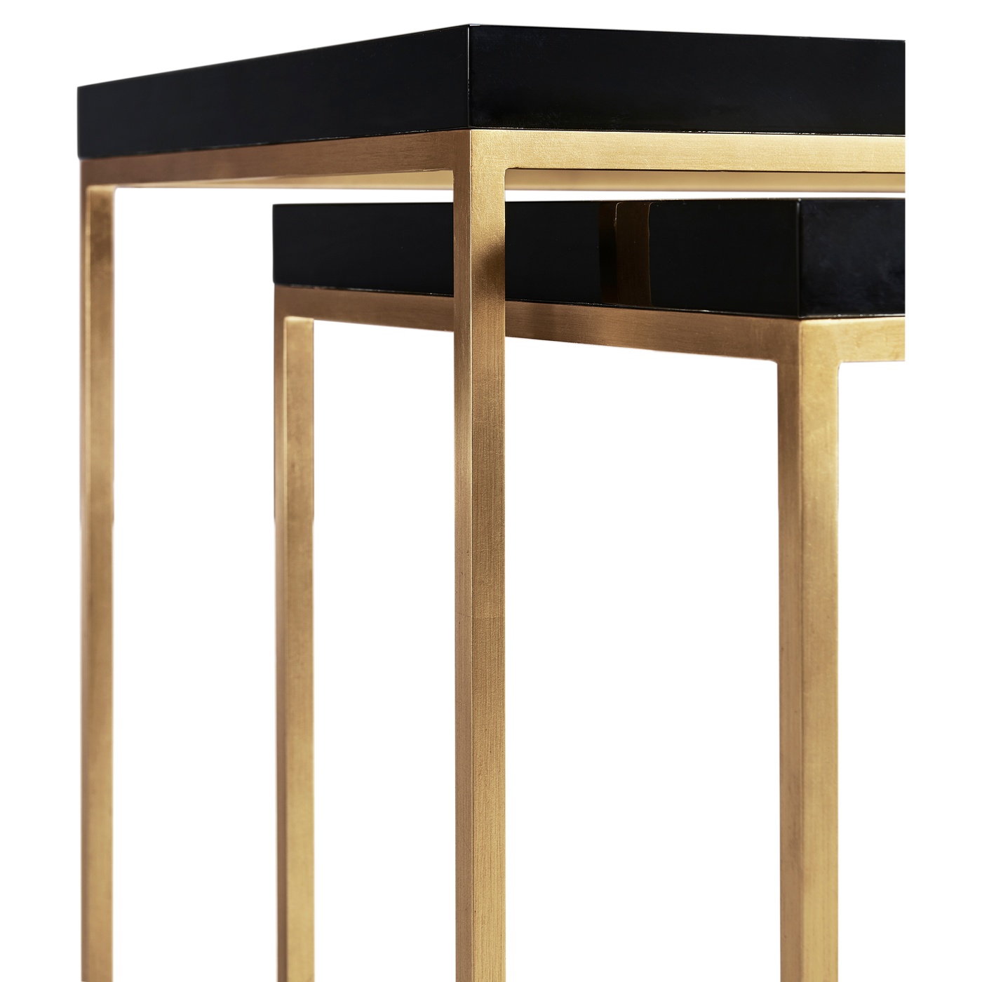 Gilded Iron Nesting Table with Smoky Black and Biancaneve Top