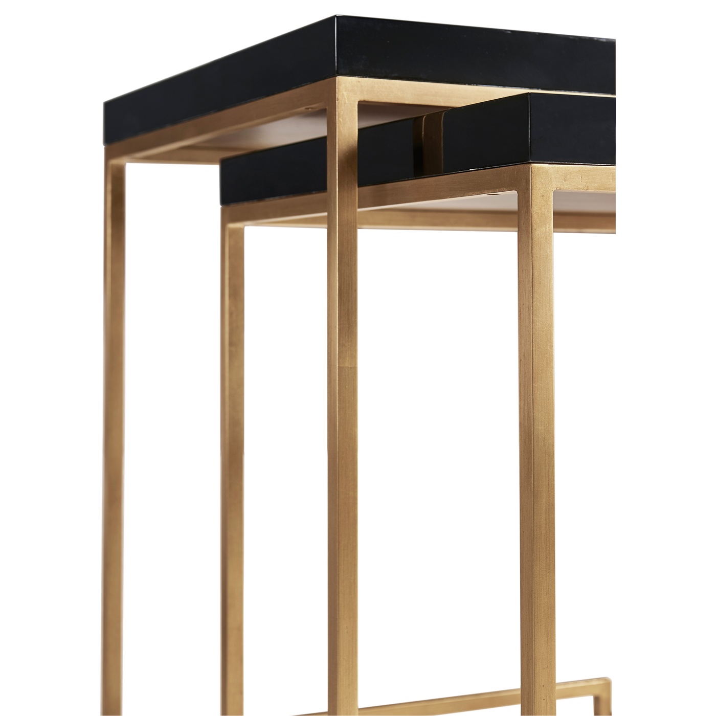 Gilded Iron Nesting Table with Smoky Black and Biancaneve Top