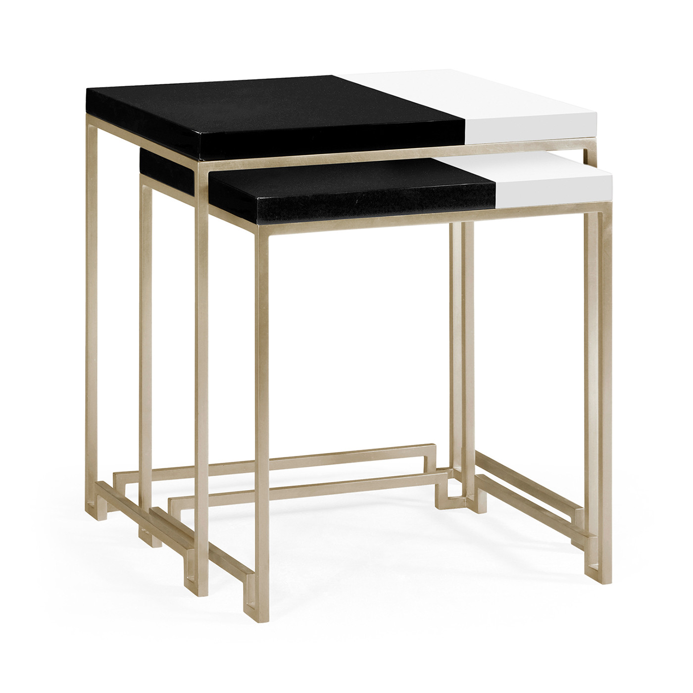 Silver Iron Nesting Table with Smoky Black and Biancaneve Top