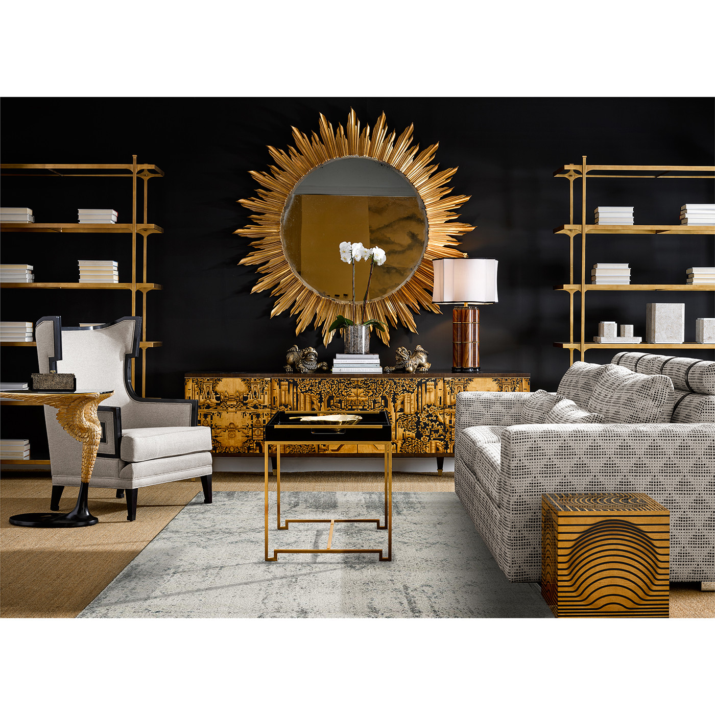 Gilded Iron Tray Table in Smoky Black Top