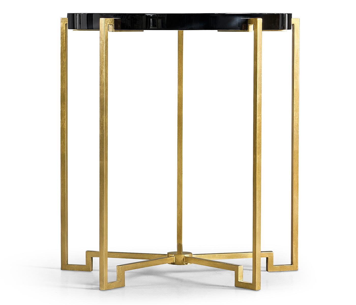 Gilded Iron Round Lamp Table with Smoky Black Top