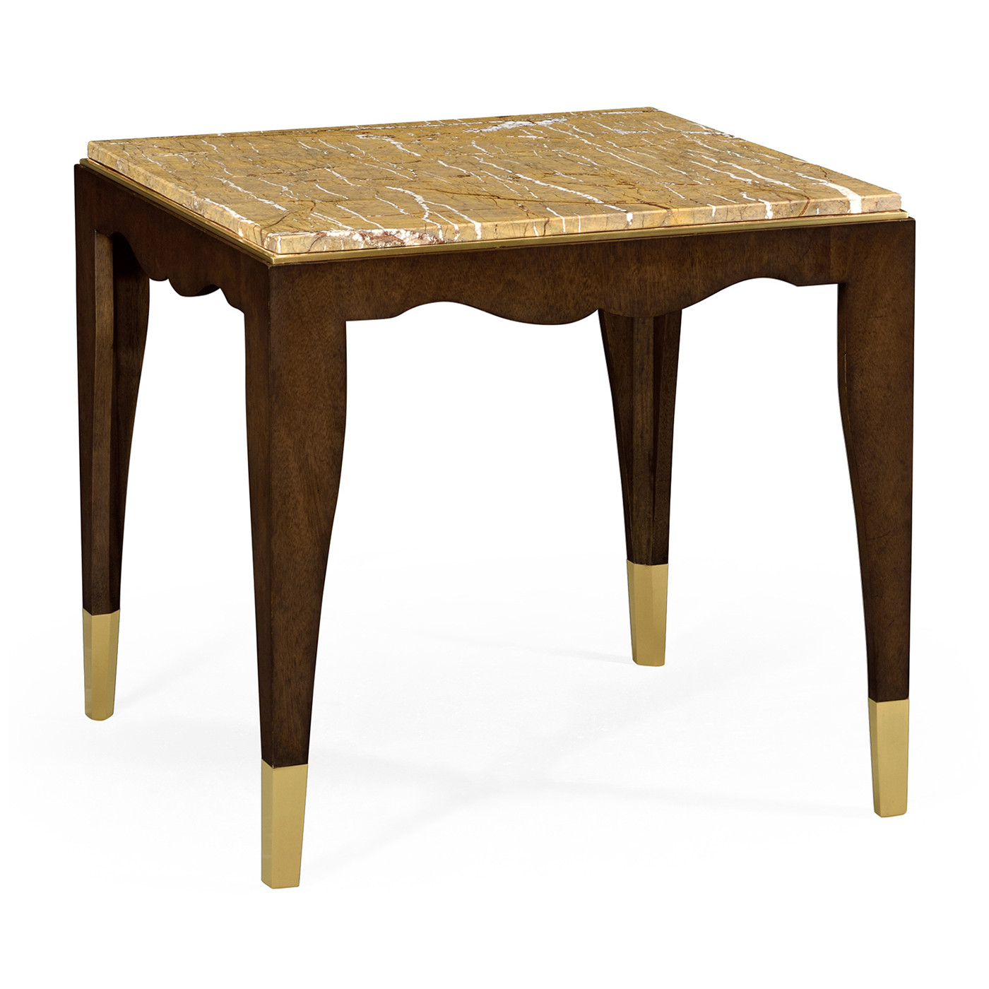 Mahogany square side table with Bidasar Gold marble top