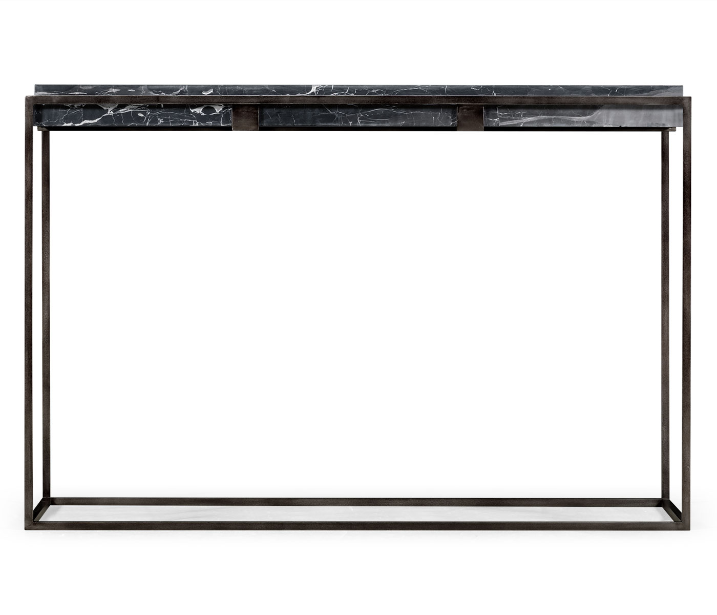 Rectangular Iron Console Table with a Black Marble Top