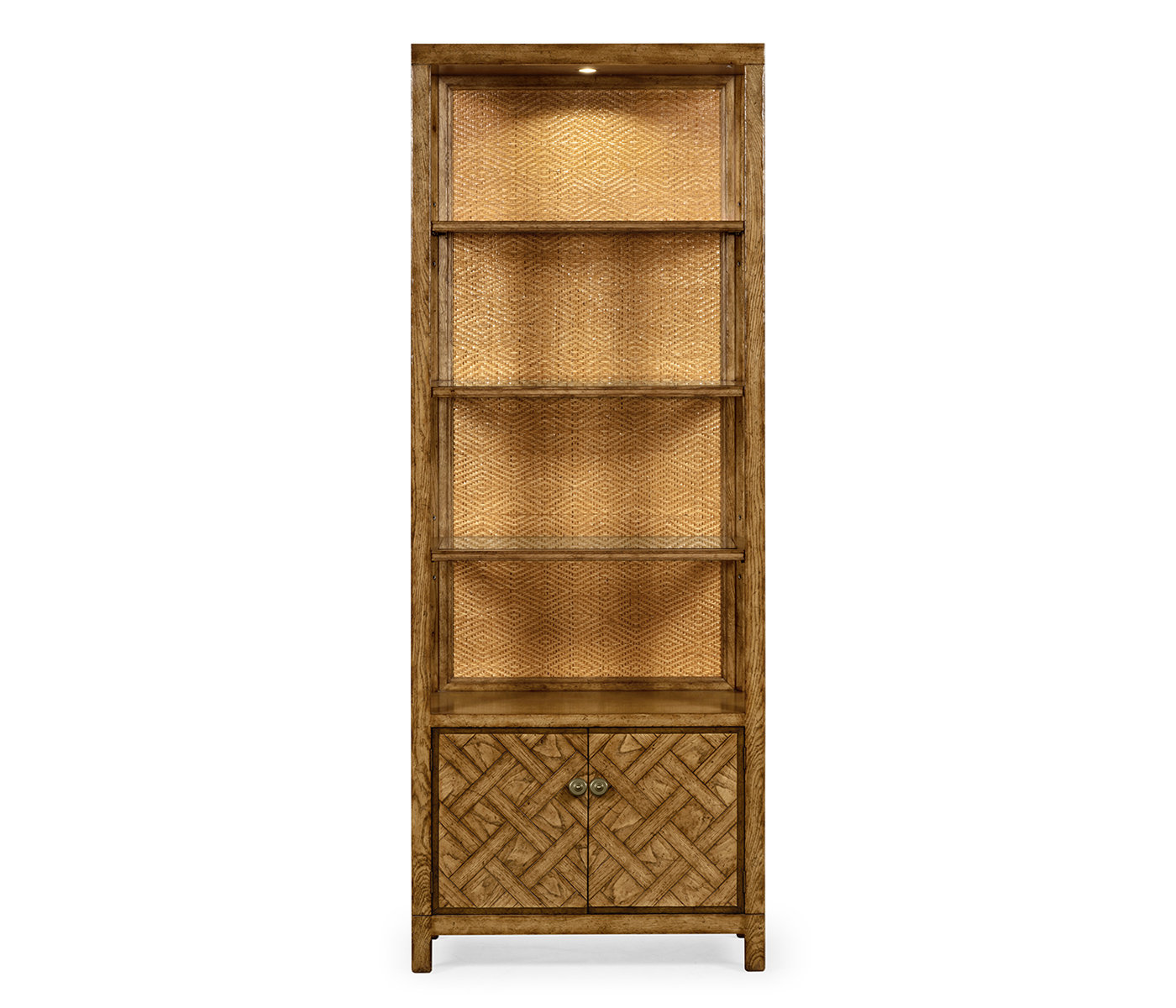 Narrow Light Brown Chestnut & Rattan Four-Tier Étagère
