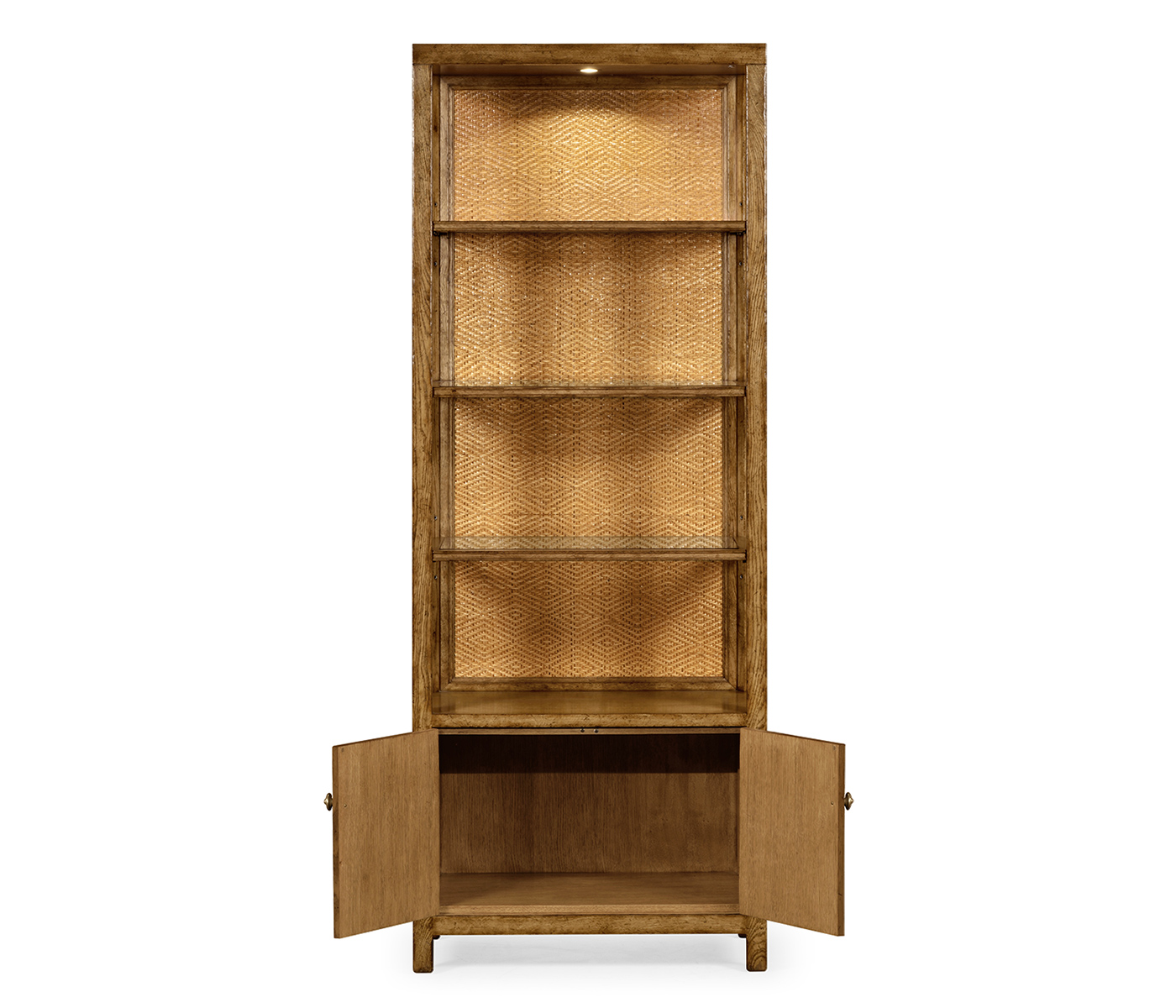 Narrow Light Brown Chestnut & Rattan Four-Tier Étagère