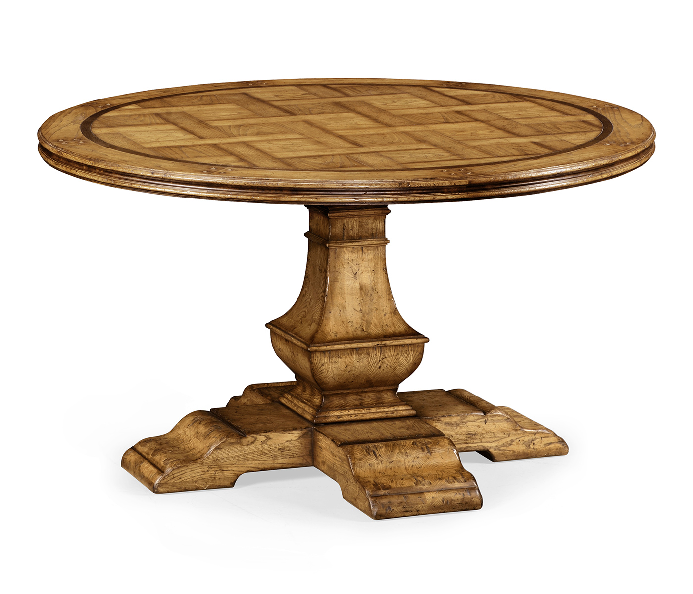 54'' Round Parquet Light Brown Chestnut Dining Table