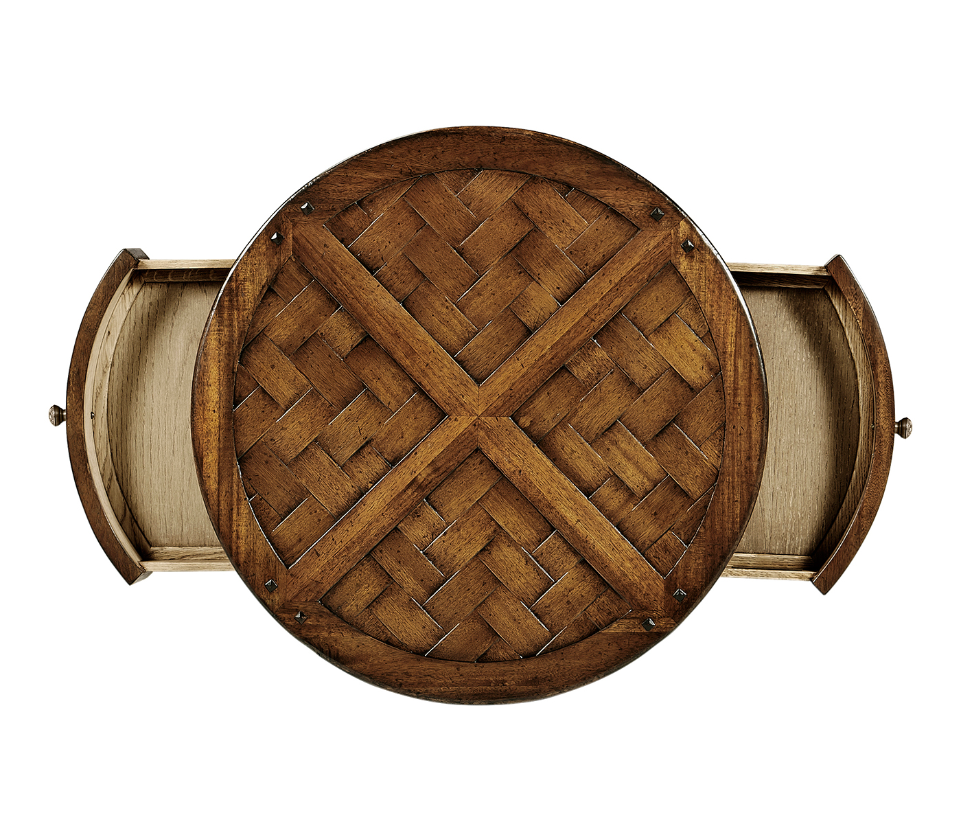Round parquet topped side table
