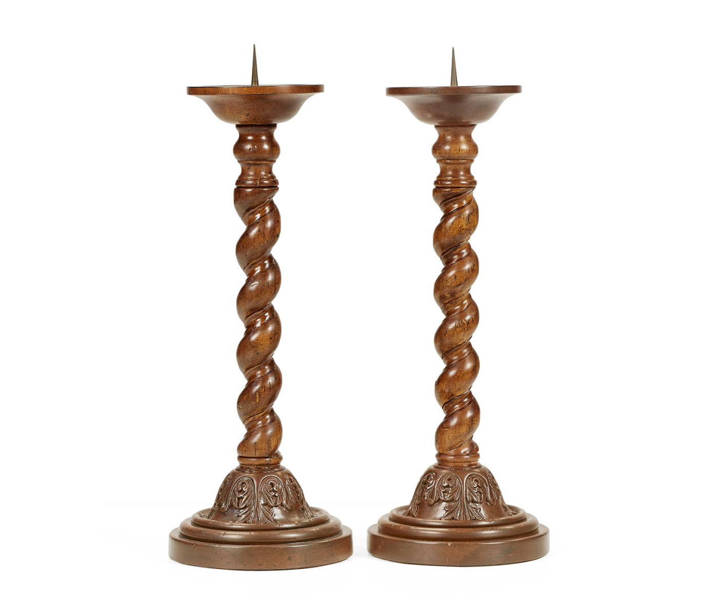 Pair of Twisted Walnut Candlesticks