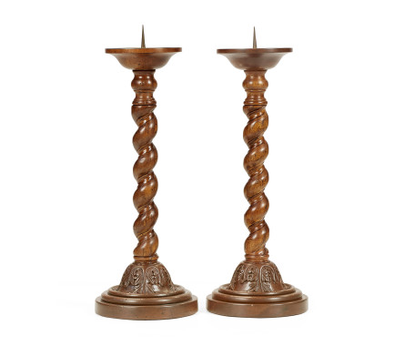 Pair of Twisted Walnut Candlesticks