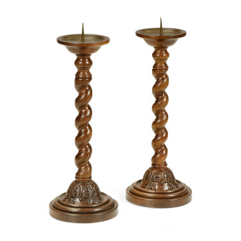 Pair of Twisted Walnut Candlesticks