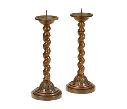 Pair of Twisted Walnut Candlesticks