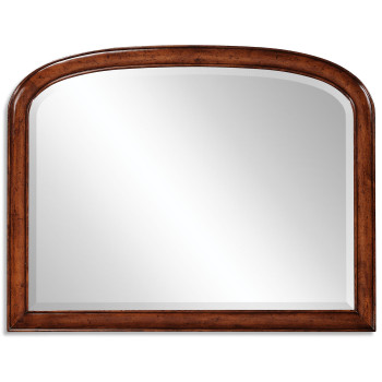 Overmantle walnut mirror with curved top