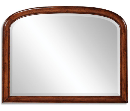 Overmantle walnut mirror with curved top