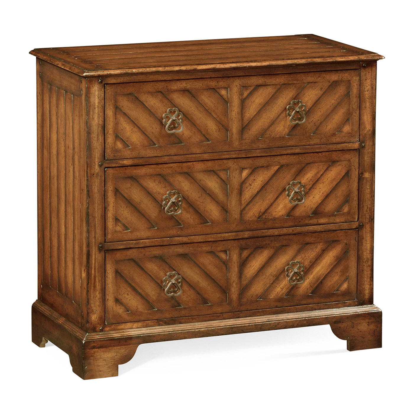 Walnut parquet chest of three drawers