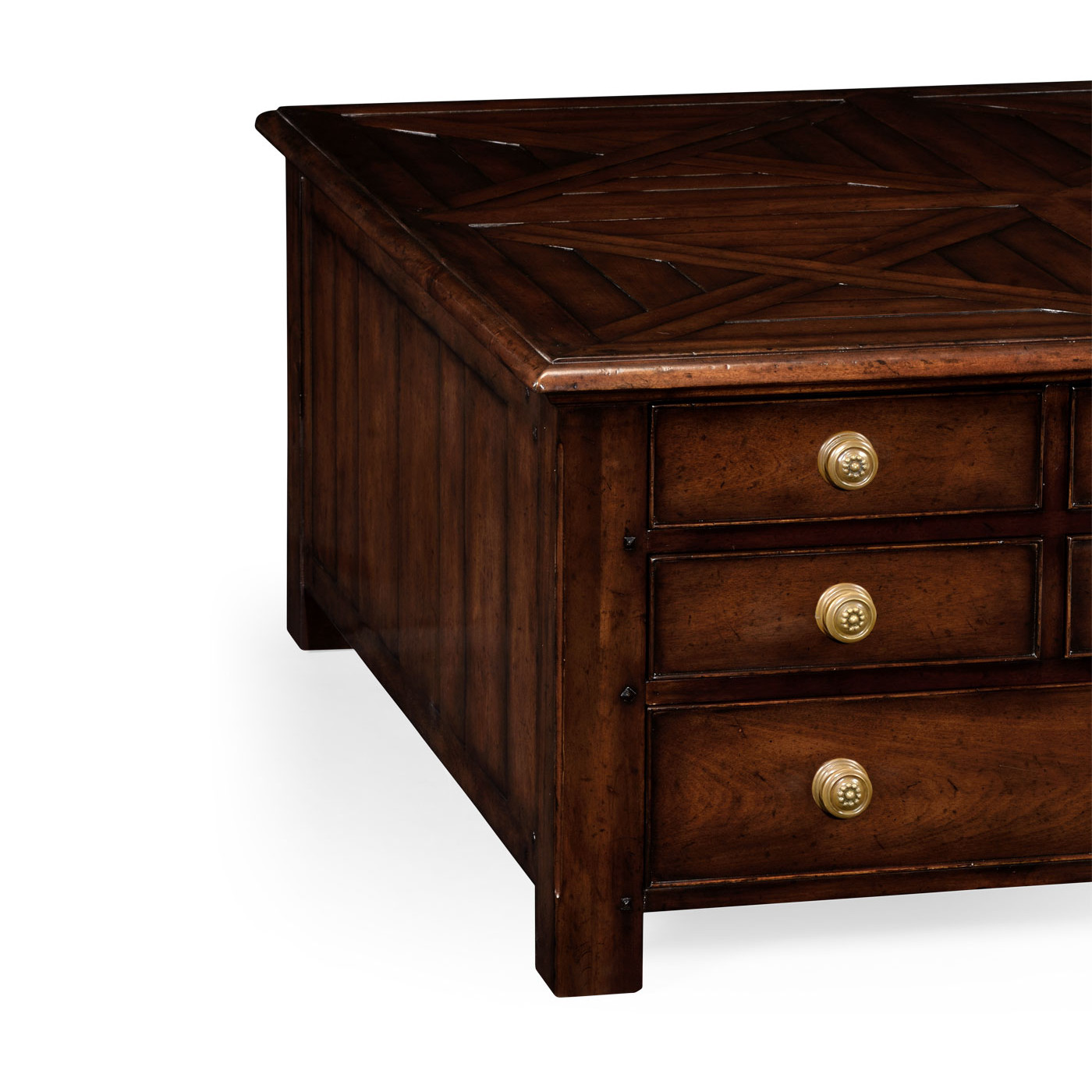 Square parquet coffee table with 14 drawers