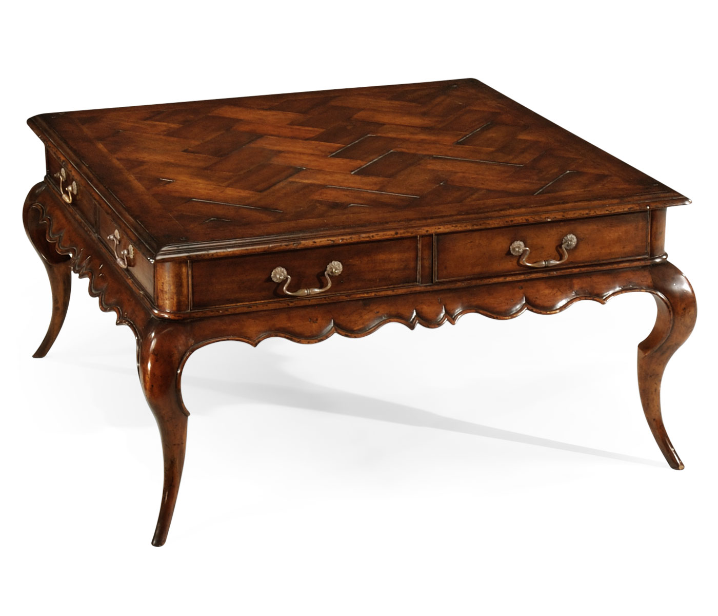 Square French provincial walnut coffee table