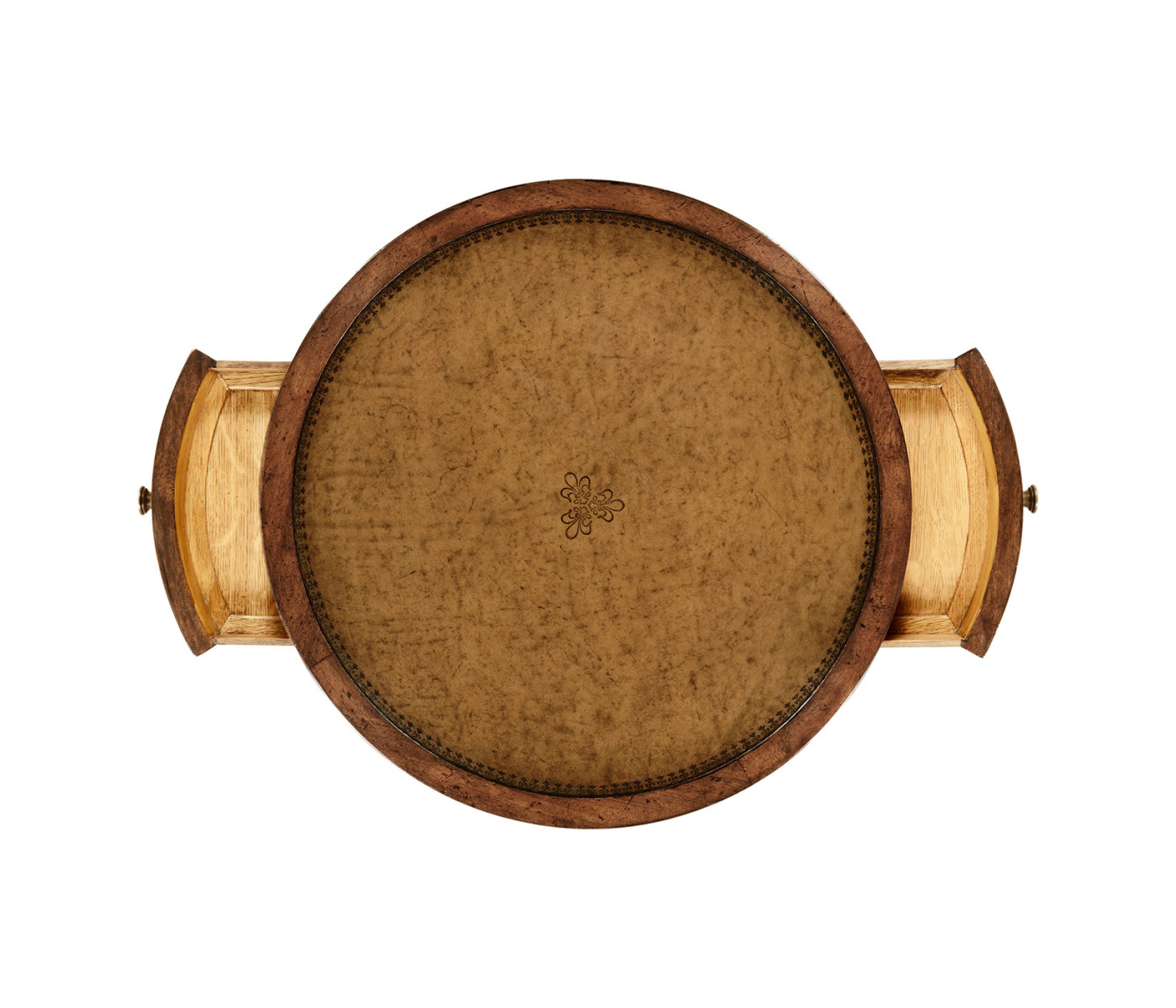 Leather inset round lamp table