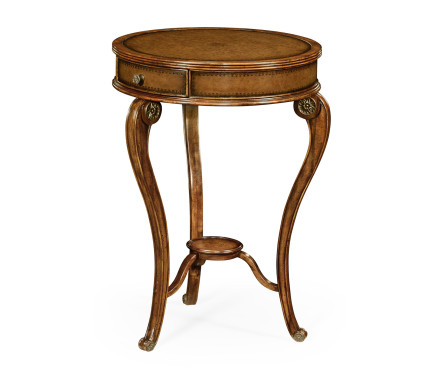 Leather inset round lamp table
