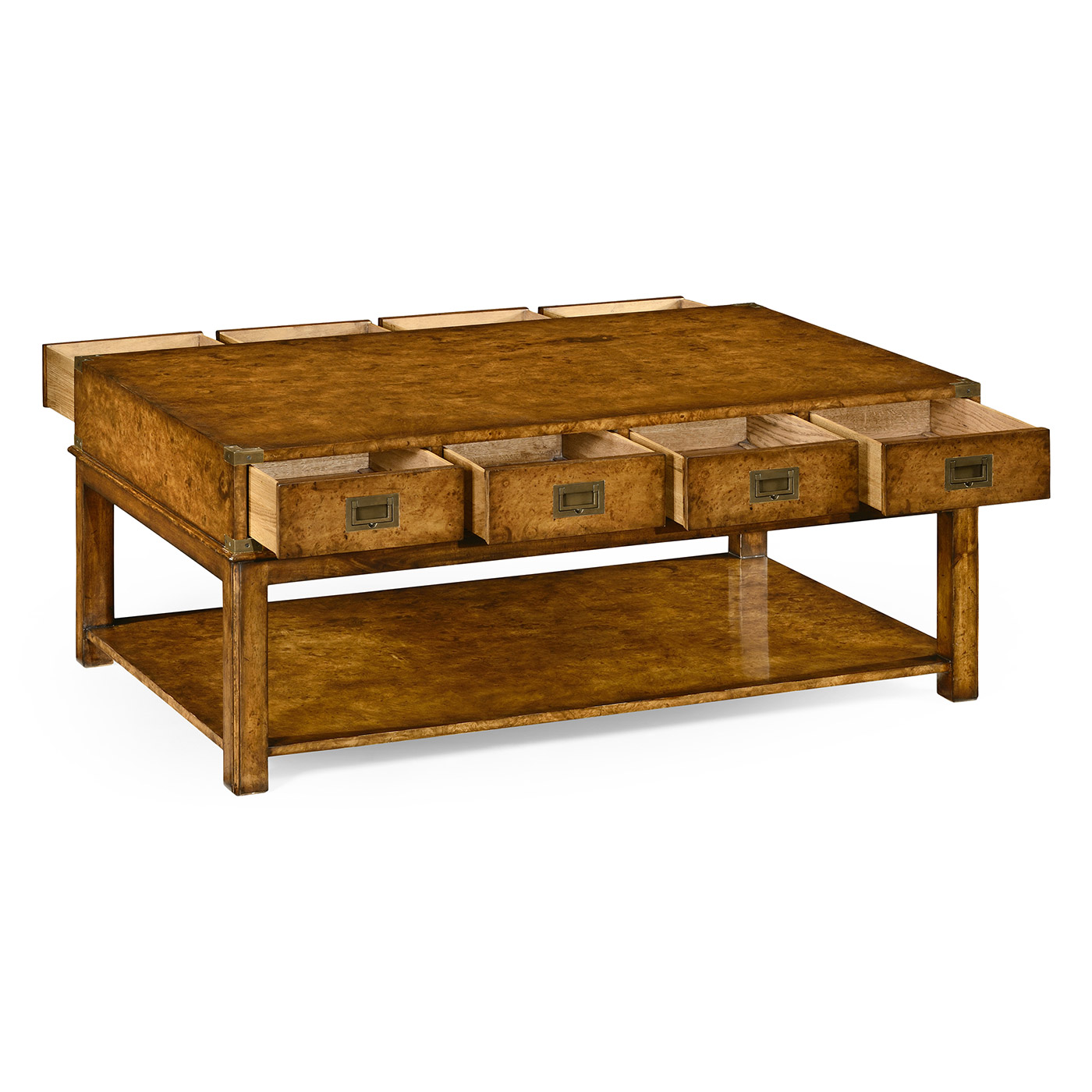 Rectangular campaign walnut coffee table