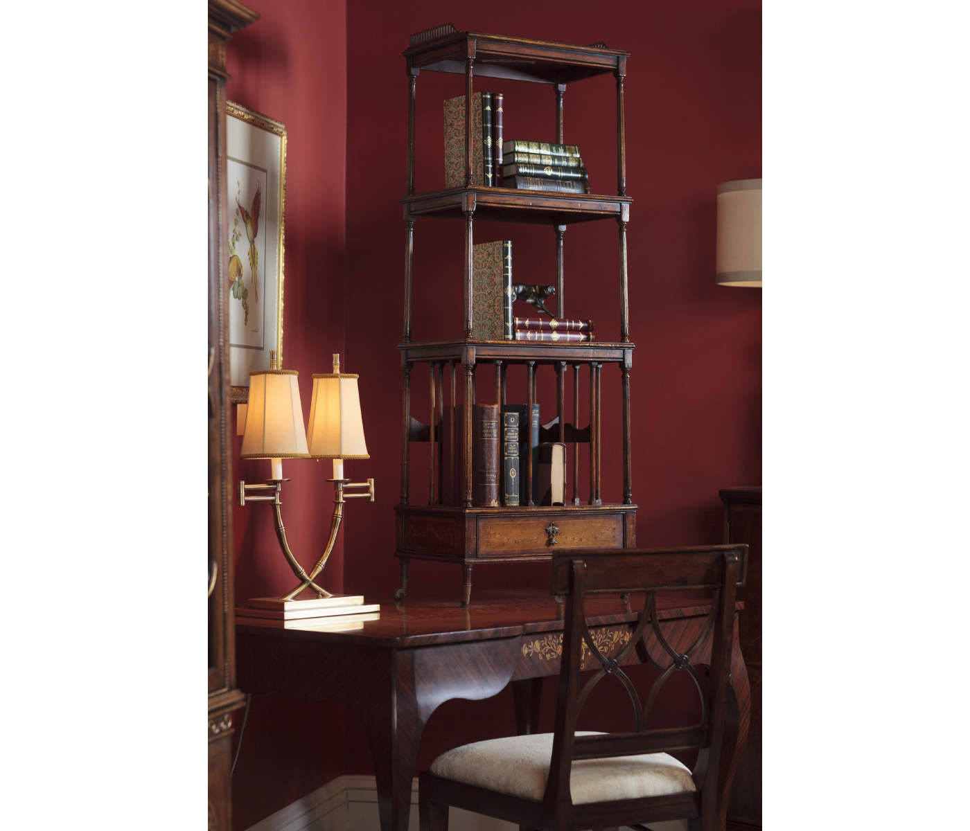 Walnut Three-Tier Étagère with Single Canterbury