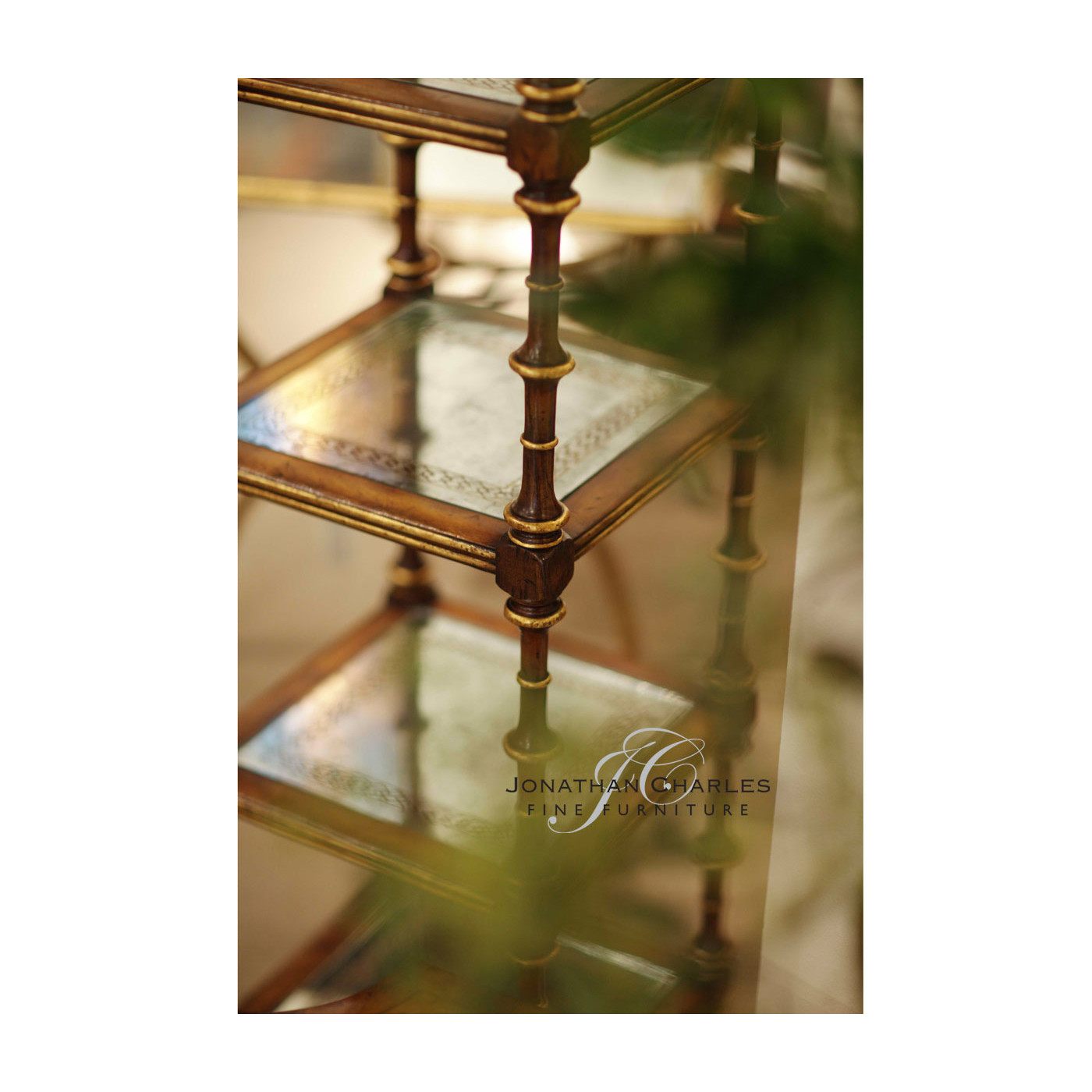 Walnut & Églomisé Five-Tier Étagère