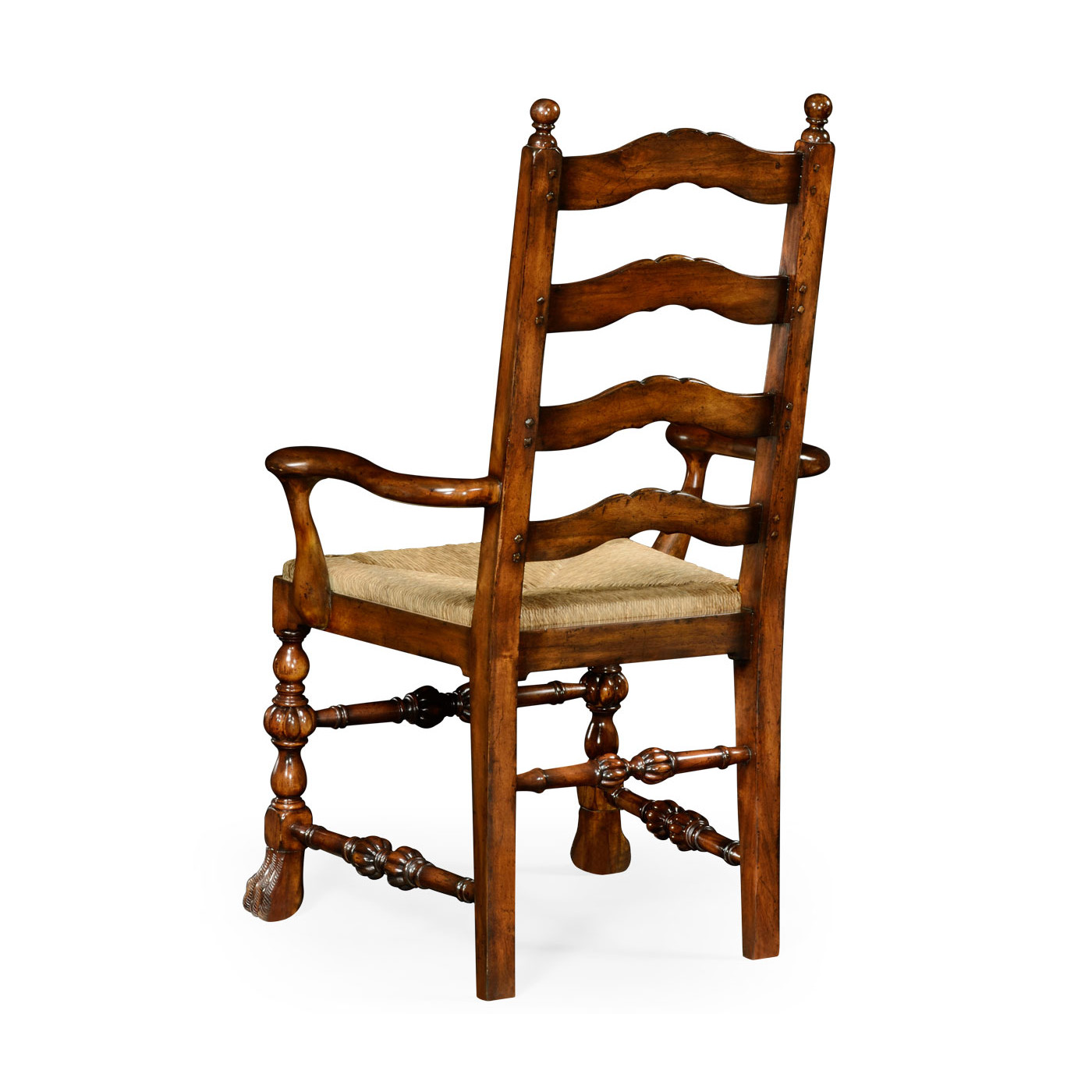 Walnut Ladder Back Arm Chair with Lion's Paw Feet