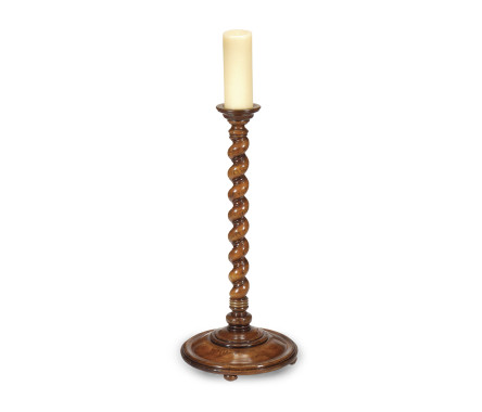 Short Twisted Walnut Floor Standing Candlestick