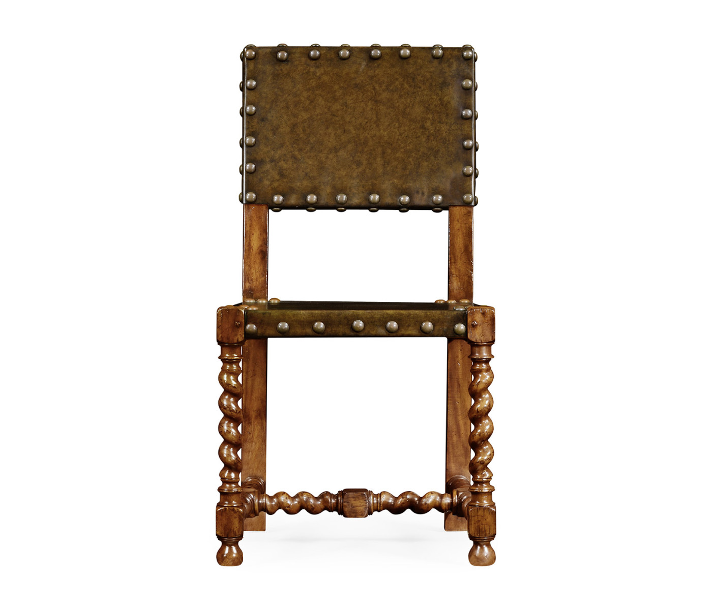 Tudor Style Medium Antique Chestnut Leather Hall Seat Side Chair