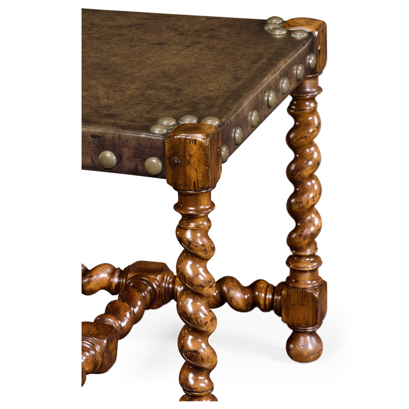 Tudor Style Medium Antique Chestnut Leather Hall Seat Side Chair