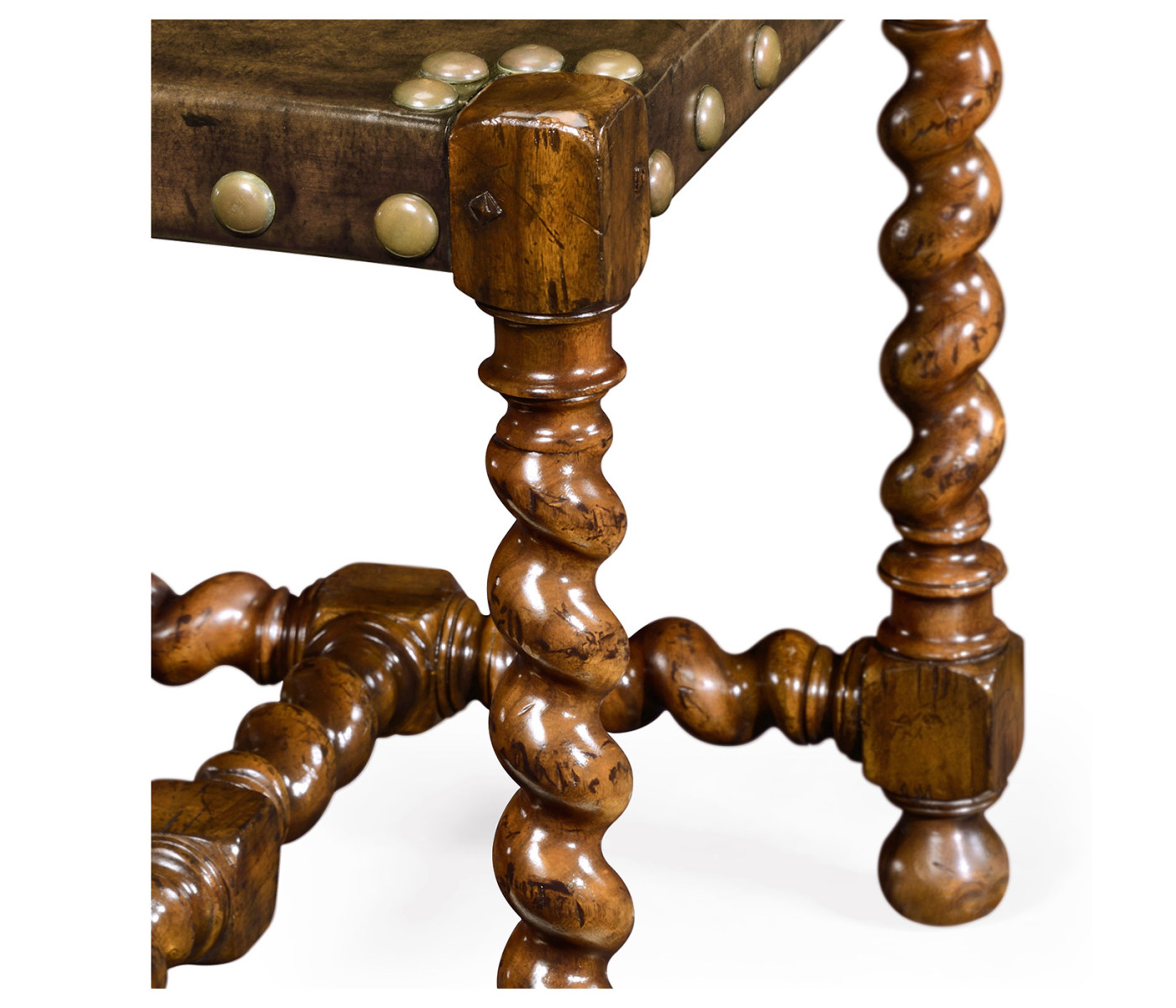 Tudor Style Medium Antique Chestnut Leather Hall Seat Side Chair