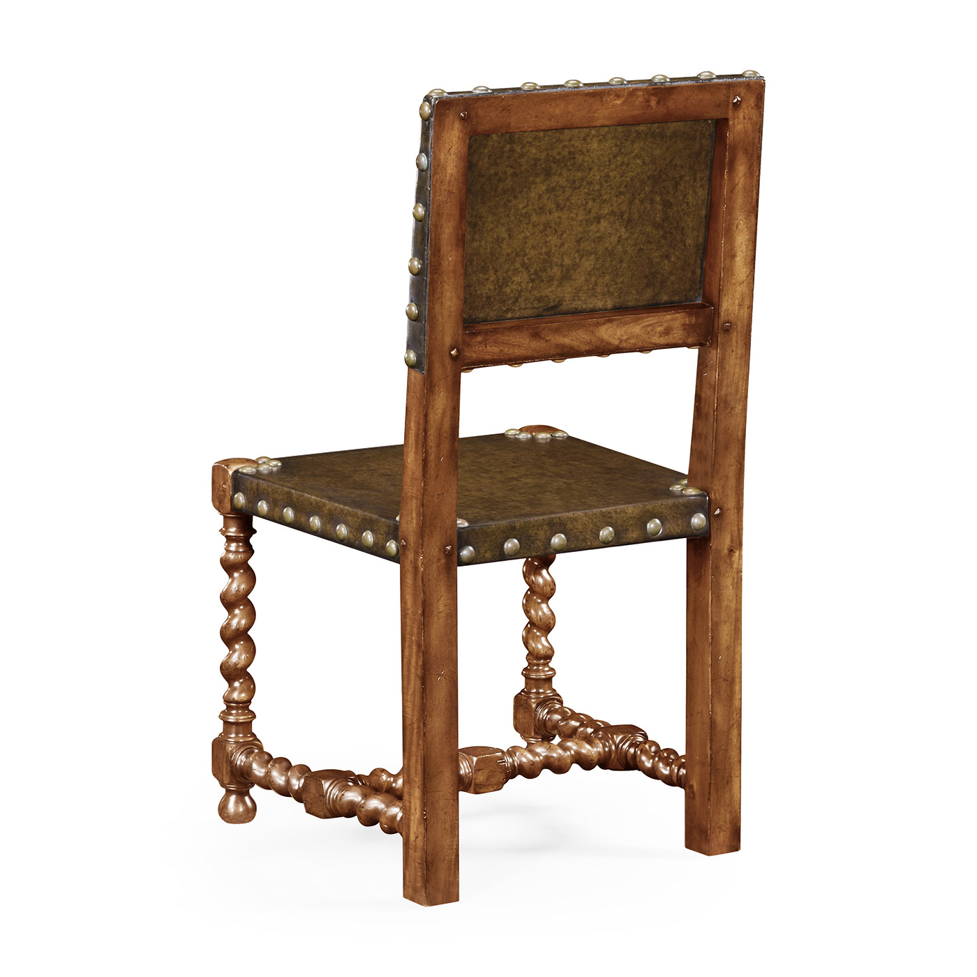 Tudor Style Medium Antique Chestnut Leather Hall Seat Side Chair