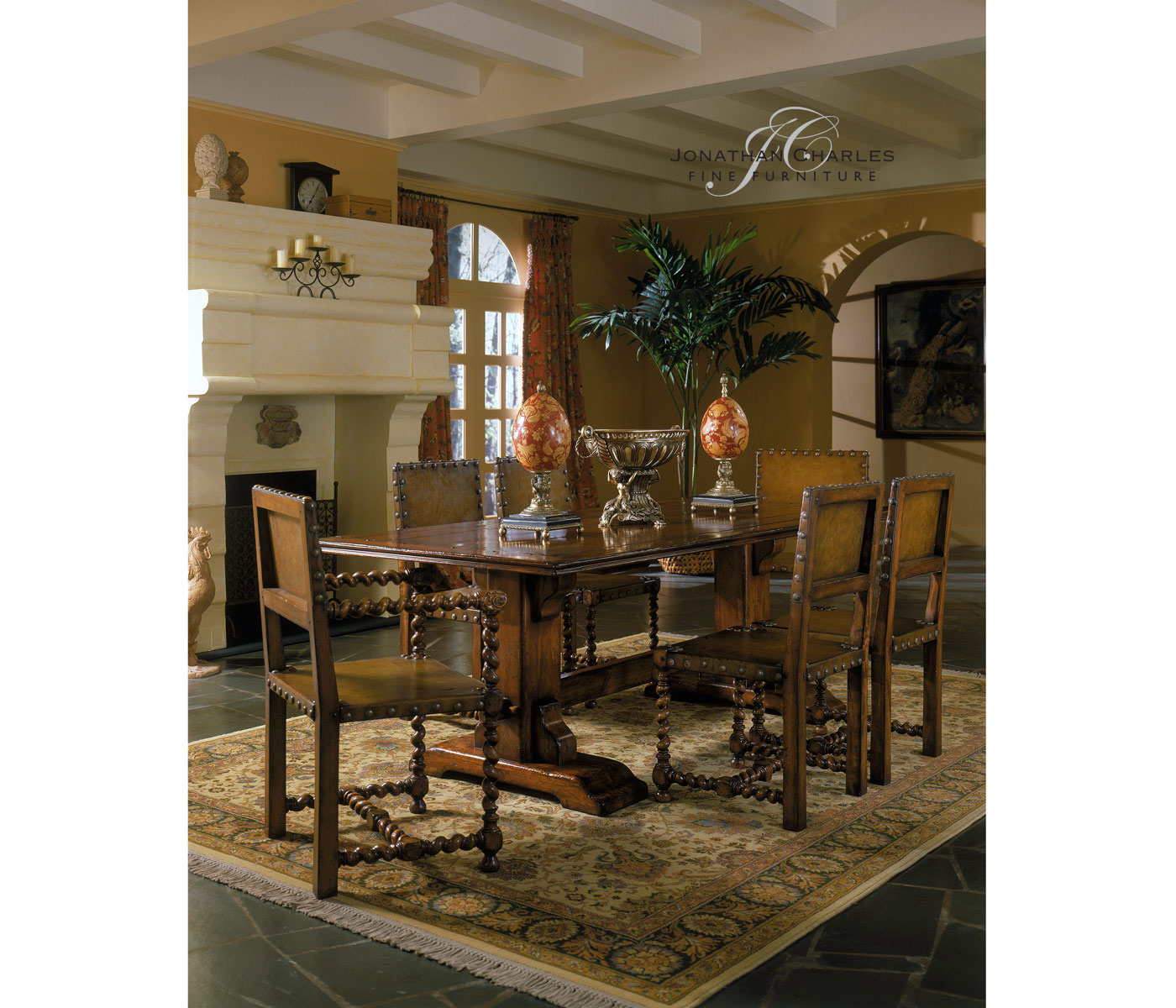 Tudor Style Medium Antique Chestnut Leather Hall Seat Side Chair