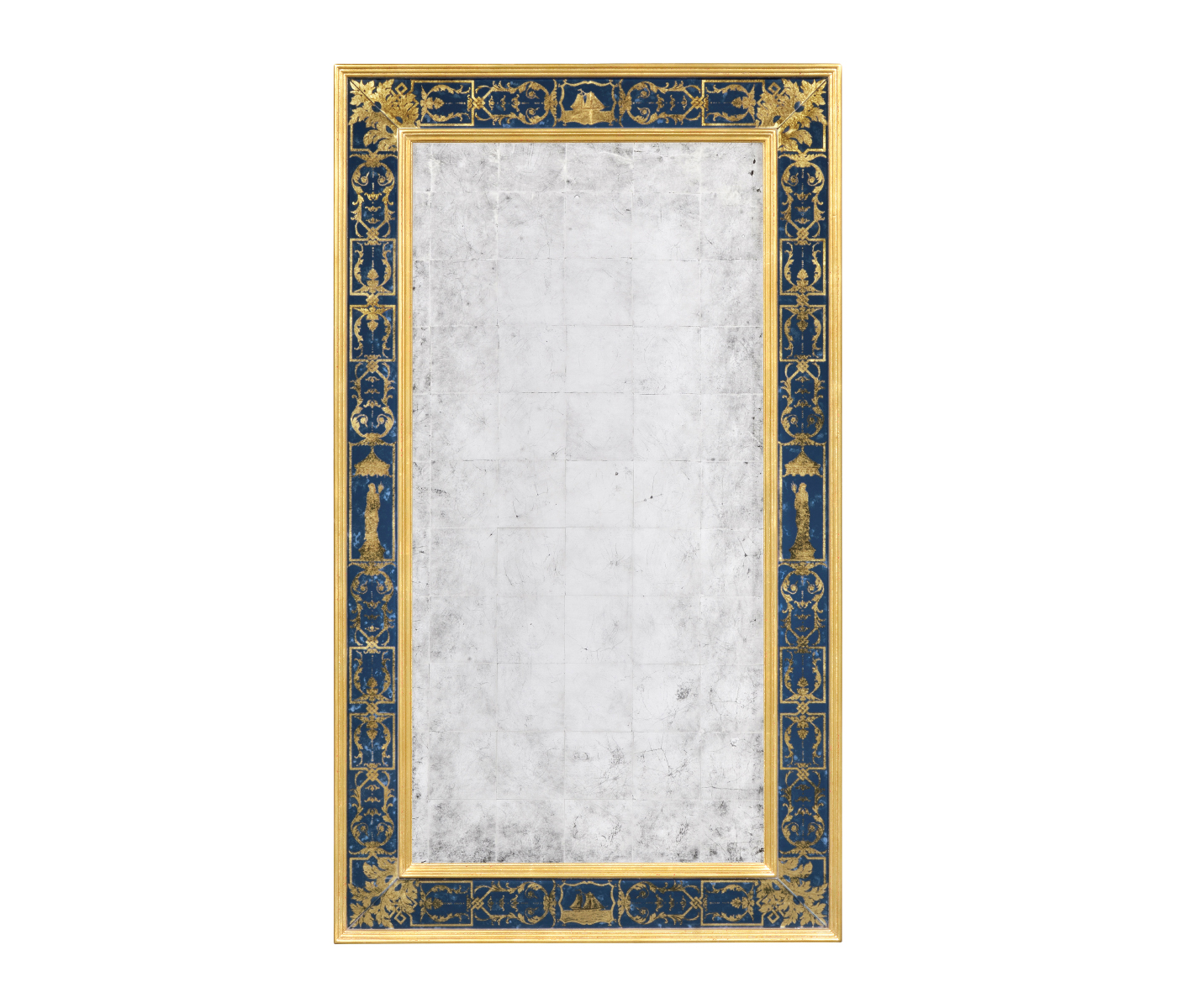 Rectangular Églomisé Mirror with Gilt Renaissance Decoration (Blue)